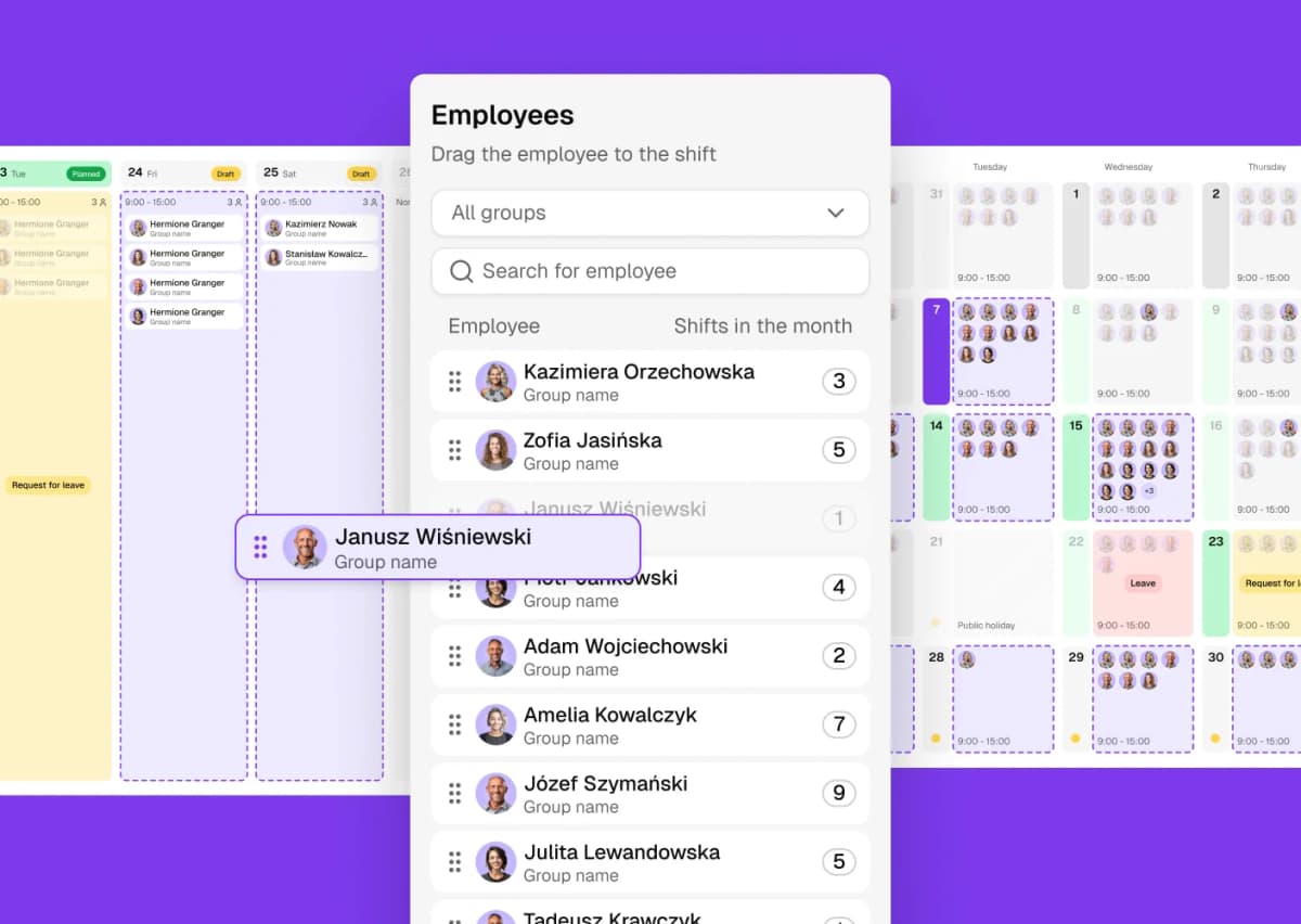 Team work schedule in Time8