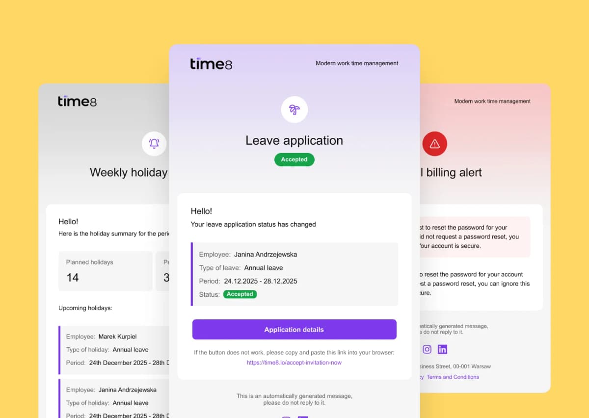 Email notifications about schedule changes in Time8