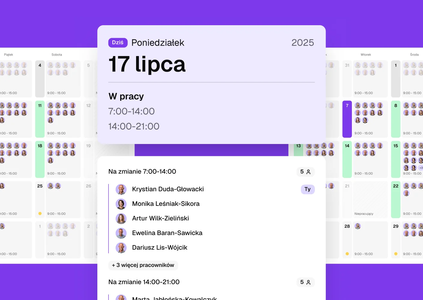 Widok kalendarza zespolowego w Time8