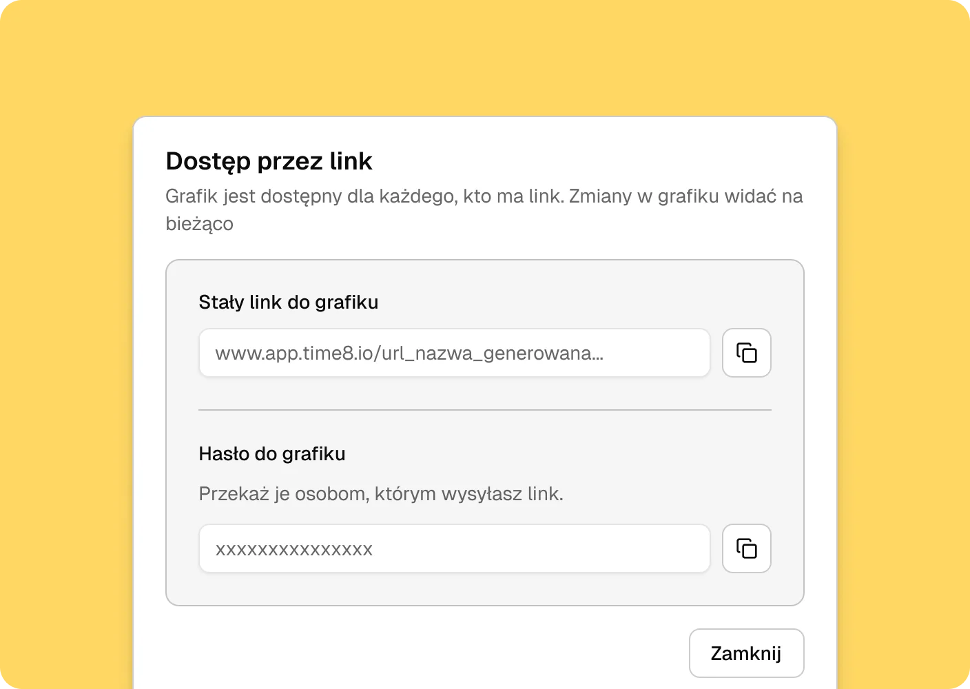 Udostepnianie grafiku przez link z haslem